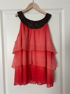 AB Studio Coral Layered Chiffon Camisole with Black Yoke